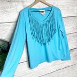 American Vintage Vintage Back in the Saddle Blue Fringe Long Sleeve Casual Top Size Medium Photo 8