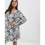 ASOS‎ DESIGN Women's Size 16 Black Animal Print Long Sleeve Button Front Dress White Photo 3