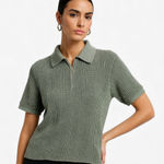ZARA  Sage Green Ribbed Knit Polo Collar Short Sleeve Top Size S Photo 0