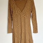 BP NWT Tan Polka Dot Long Sleeve V-Neck Sustainable Dress - Size: S Photo 1