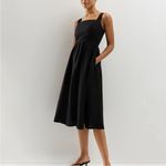 NWT QUINCE women's 100% black european linen fit & flare midi dress Sz XS Photo 2