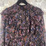 Fate Women's Boho Paisley Mini Dress M Ruffle Long Sleeve Sheer Lined Multicolor Black Size M Photo 1