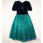 Gunne Sax Vintage 80s  Black Velvet Green‎ Lace Full Skirt Prom Gown Party Dress Photo 11