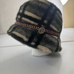 VTG Uniqu Faux Fur Bucket Hat Plaid Pattern Winter Warm Earflap Style Gray Photo 7