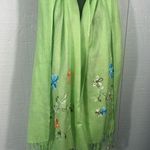 Green Floral Embroidered Scarf EUC Photo 1