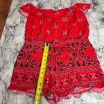 Venus  Y2K Red Romper Ruffle off shoulder paisley print pattern Size small retro Photo 4