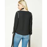 Forever 21 Medium Black/White V-Neck Sleek Top Tie Cuffs Long Sleeve Work Sexy Photo 3