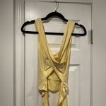 Pink Lily Size S Yellow Criss Cross Back Tie Waist Soft Stretch crop Tank Top Photo 5