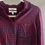 Madewell Gingham Red and Navy Plaid Fall Flannel Button Up Shirt Size XS Western Photo 2