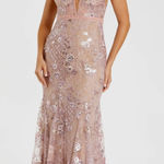 Mac Duggal NWT - 67481 Pink Floral Embellished Sleeveless Plunge Neck Gown Photo 0