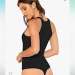 Black Halter Bodysuit Mid Waist Solid Fitted Size M Photo 2