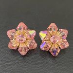 Vintage 60’s Pink Aurora Borealis AB Crystal Flower Cluster Clip On Earrings Photo 1
