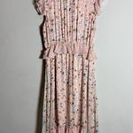 Ellison  Tansy Tiered Peplum Floral Midi Dress Women's Small Pink Polka Dot Flowy Photo 4