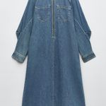 ZARA Dress oversize midi denim jeans long sleeve collar casual Photo 8