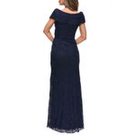 La Femme NWT  Lace Off ShoulderEvening Gown in Navy 27982 sz 14 $378 Photo 3