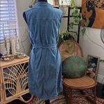 Soft Surroundings Blue Chambray Denim Button Up Sleeveless Waist Tie Midi Dress Photo 1