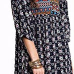 Umgee  Navy Peasant Tunic Dress Aztec Boho Hippie Lagenlook 3/4 Sleeve Size Large Photo 0