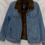 Denim&Co Blue Jacket Brown Faux Fur lining pockets Wo size smallclean condition Photo 4