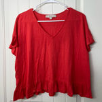 Loft NWOT  Women’s bright orange ruffle sleeve hem v-neck‎ cut blouse top medium Photo 0