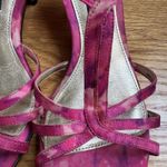 Nina  Size 7 Pink Floral Fabric Kitten Heel Strappy Slingback Sandal Leather Sole Photo 1