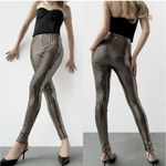ZARA Nwot METALLIC MIRRORED SEQUIN LEGGINGS GOLD SHINY Size XS Photo 1