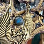 Egyptian Revival Scarab Wing Earrings with Labradorite Gold Photo 5