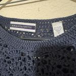 Amanda Smith  Navy Blue Sweater Crochet Open Knit pullover sz M Photo 3