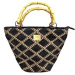 Longaberger Bamboo Handles Black Corduroy with Diamond Pattern Overlay Tote Bag Photo 0