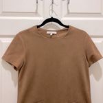 WAYF  Camel Brown Faux Suede Short Sleeve Mini Shirt Dress Photo 2