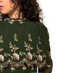 ZARA NWOT  Prairie Cottagecore
Green Floral Embroidered Sheer
Blouse L Photo 3