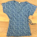 Sweet Pea Blue Paisley Mesh Wrap Top Photo 3