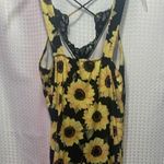 Sunflower Print Lace Trim Women's Top Black Photo 2