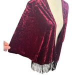 Wet Seal Burgundy Crushed Velvet Fringe Kimono | Festival Y2K Boho-One Size Photo 4