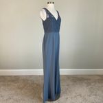 Adrianna Papell Lace and Crepe Long A-Line Evening Gown Blue Size 6 Formal Dress Photo 1