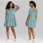 Wild Fable  Blue‎ Floral Puff Sleeve Tiered Mini Dress Off Shoulder Small Photo 1