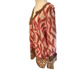 JM Collection 100% Linen Pink, Brown & White Abstract Print Tunic Size 14 Photo 3