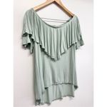 Free People Beach Off Shoulder Shirt Ruffle Green Pullover Size Large Photo 5