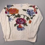 Van Heusen VTG  Hand Knit Floral Sweater M Cream Cable Knit Cottagecore Pullover Photo 0