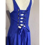 Maeve  Elseby Lace Up Midi Blue Sleeveless Dress Linen Blend S Photo 5