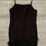 Sam Edelman Size 6 Spaghetti Strap Asymmetrical Feather Trim Mini Sheath Dress Photo 0