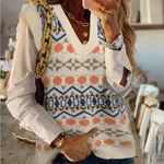 Women's Sleeveless Sweater Vest Plaid Geo Chunky Cable Knit Sweater Crop Size M Photo 0