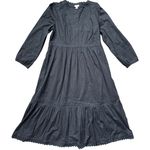J.Crew  Eyelet-Trim Black Midi Dress Cotton‎ Poplin Size Medium Photo 4