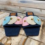 Shaicella Denim Square Toe Slides Colorful Rope Embellished Sandals Boho Size 9 Blue Photo 1
