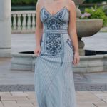 David's Bridal Blue Beaded Prom Dress Photo 0