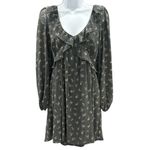 American Eagle  SZ Large Ditsy Black Floral Dress Purple Ruffle Bell Sleeves Boho Photo 1