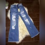 Vibrant  M.i.U Ripped Hem Button fly Wide Leg distressed Jeans Sz 13 Photo 1