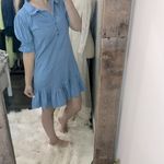 Edge S’ Blue Tiered Puff Sleeve Sundress size xsmall with pockets cotton fabric Photo 3