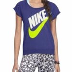 Nike Logo Tee Womens S Aqua Blue Green Swoosh Cuffed Sleeve Athleisure Retro Photo 1