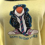 Vintage 90s Born to Be Wild Penguin Sweatshirt Yellow Medium Photo 6