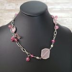 Unusual Pink & Silver Tone Necklace with Extender Photo 0